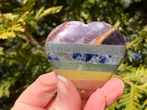 Large Chakra Bonded Heart, Polished Crystal Heart, Chakra Heart, Pub Heart, 2"