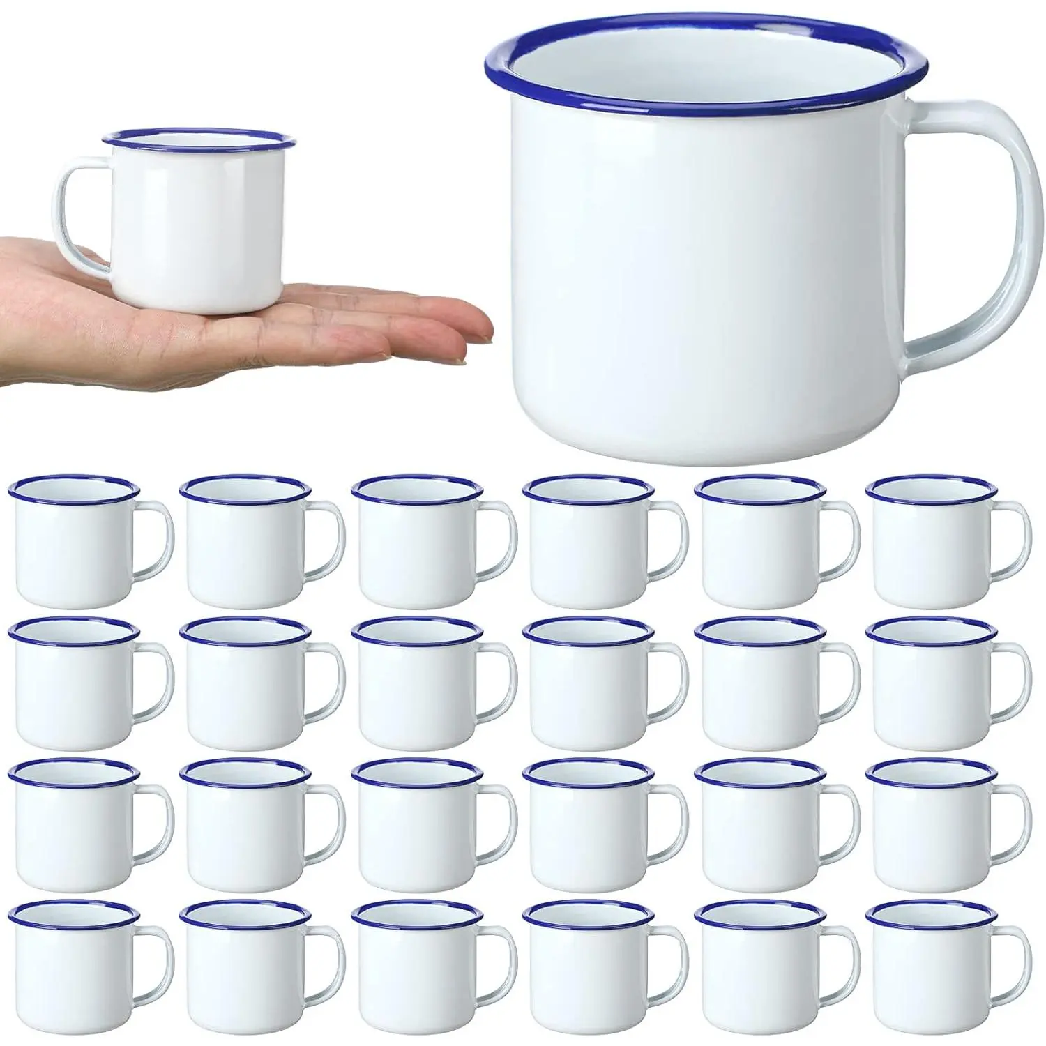 Mini Enamel Camping Coffee Mugs Metal Small Classic Portable White Campfire Mugs Bulk  Cups with Handle for Coffee  Picnic Travel Indoor Outdoor Activities (24 Pcs,4 oz)