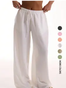 Women's Solid Color Wide Leg Pants, Casual Comfy Trousers for Daily Wear, Ladies Bottoms for All Seasons