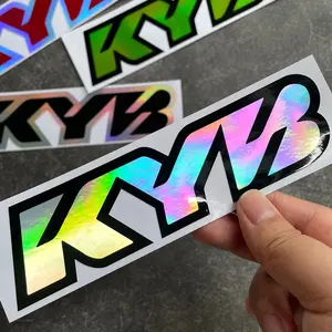 2PCS/SET Niche Personalized KYB Iridescent Sticker, Motorcycle Stickers - For motorcycle corners, logo has iridescent detail texture (KYB font + rainbow gradient luster), adds trendy highlights, a personalized choice for detail lovers