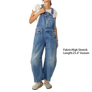 Flamingals Denim Overalls with Stitch Detailing, Side Barrel Cuffs