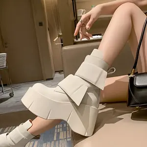 Ankle Boots for Women Featuring a Platform Wedge, Round Toe, Slip-Resistant High Heel, Fastening, And Sole., Women Shoes