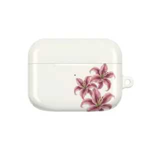Pink Lily AirPods Case Minimalist White Floral Cover for AirPods 1 2 3 4 & Pro 1 2 3, Aesthetic Gift, Chic Pink Flower AirPods Case