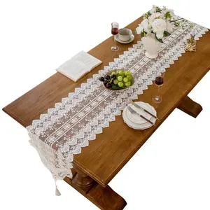 Vintage French Style Lace Table Runner White Embroidered Mesh Long Tablecloth Elegant Cabinet Decorative Cover Size 35x120 to 35x310cm