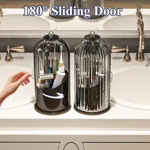 1 count Dustproof Toothbrush Holders with Cover Rotating Electric Toothbrush and Toothpaste Holder Bathroom Makeup organizer Vanity Counter top 3 Slots valentines gift ideas Valentine gifts for bf  boyfriend back to school