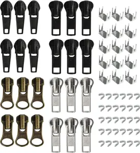 24 count #5#7 Zipper Sliders Replacement Zipper Pull Repair Kit Includes Top and Bottom Stoppers for Clothing Bags Purses Luggage Metal Plastic Nylon Coil Jacket Zippers Supplies