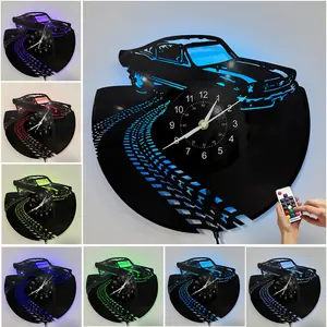 Vintage Car Theme Wall Clock, Silent Quartz No Tick-Tick Battery Operated Vinyl Analog Clock, Classic Car Steering Wheel Design