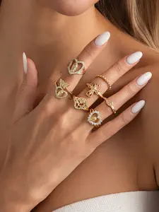 Boho Hollow Heart Butterfly Stackable Ring Set, 14k /silver Color Adjustable Rings, Elegant Jewelry for Women