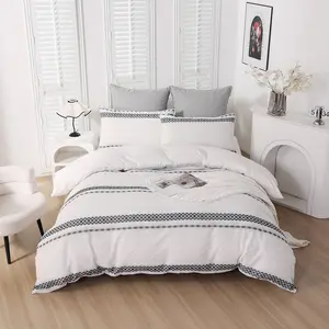 Japandi Tufted Aztec Bedding Set – Premium 3-Piece Duvet Cover Set (No Insert Included), Textured Geometric Stripe in Neutral Tones, Soft Fabric for a Sleek, Cozy Bedroom Vibe, Perfect for Farmhouse & Boho Aesthetics