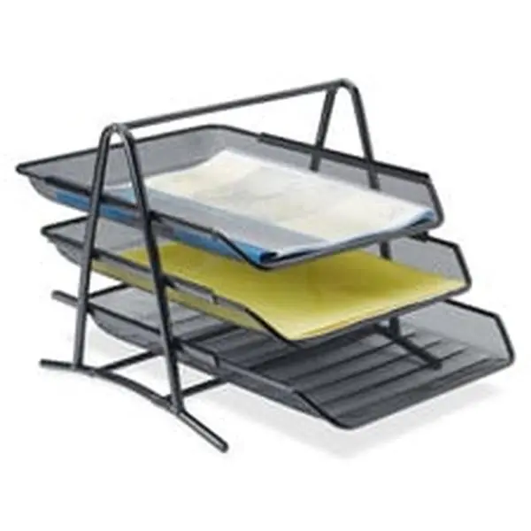 3-Tier Rectangular Front-Load Letter Tray with Inbox Outbox Functionality, Mesh Finish, 10.75 in. x 14.25 in. x 11 in., Black Desk Organizer