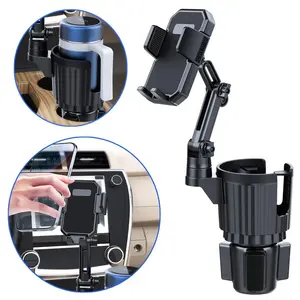 2 in 1 Cup Holder Phone Holder for Car - Compatible with Most 10-40oz Bottles & All Smartphones - 360 Degree Rotation - Car Accessories