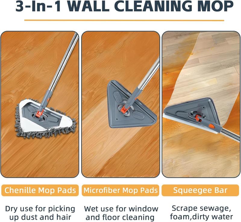 Wall Cleaning Mop with 81 Inch Long Handle Wall Washer Cleaner Tool for Walls Ceiling Fans Dust Baseboards Floors Ceiling Duster with 6 Replacement Pads roll  mops