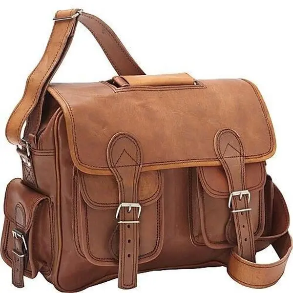 Sharo B-200 Men's Briefcase - Brief Style Messenger Satchel with Outer Flap, Snap Locks, Adjustable Shoulder Strap, Very Durable Luggage Bag