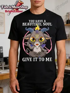 Satan Bafant Demon T-shirt - Beautiful Soul Design - Goat Graphic Tee, Men's Cotton Crew Neck T-Shirts, Breathable Summer Tees, Multiple Colors, Classic Fit Casual Attire; Heavyweight 220gsm Cotton T-Shirt, Premium Fabric, Minimal Shrinkage