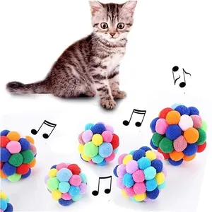 Fun and durable gravel rainbow plush ball to play with Brighten up your cat's day with colorful pom-pom - high-quality pet toys!
