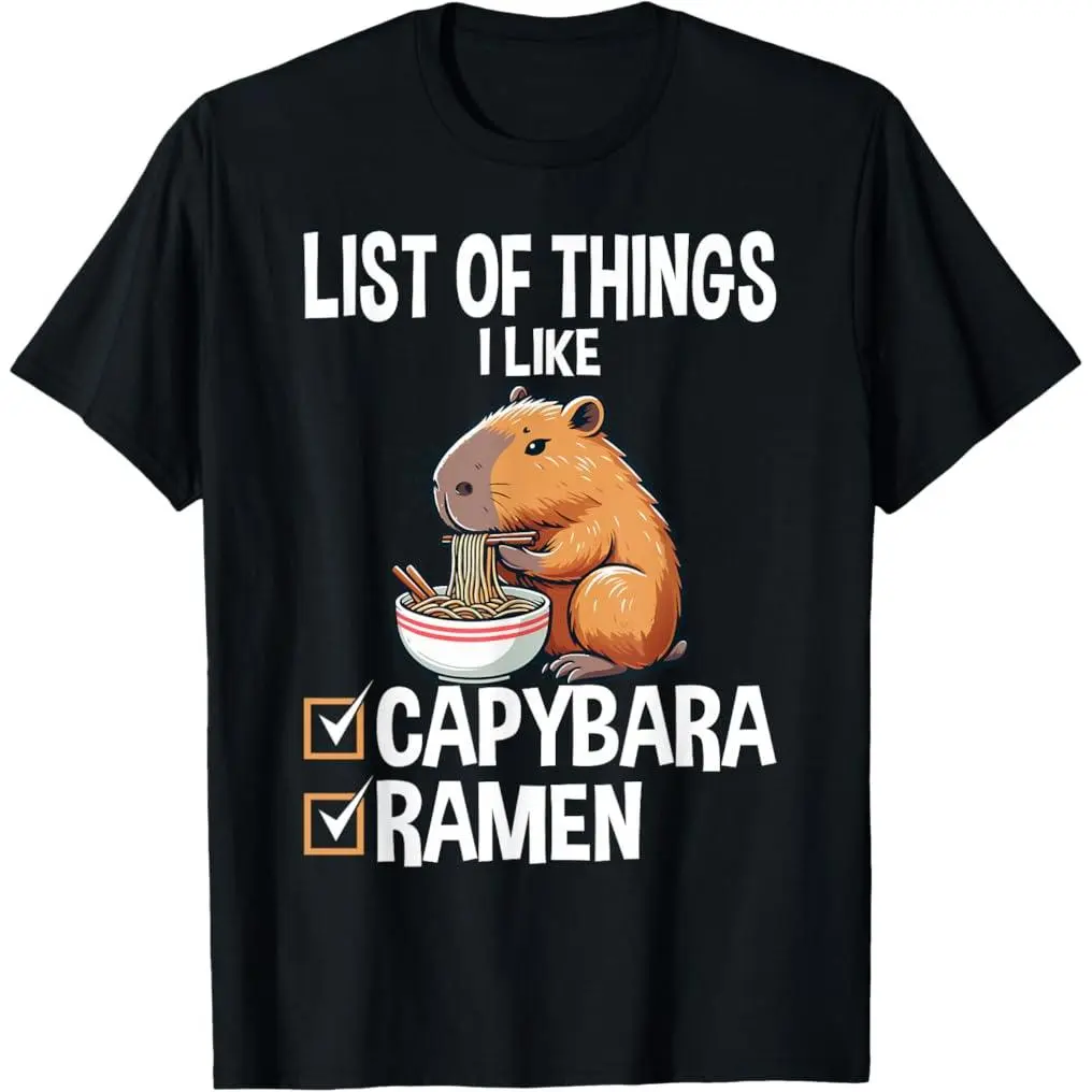 100% Premium Cotton Cute Kawaii Capybara List of Things I Like Ramen Lover T-Shirt