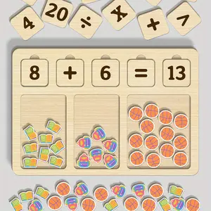 Wooden Math Arithmetic Board Tray Set, Activities Learning Counting, It Includes a Wooden Base, Numbers 1 to 20 Learn Counting Tools, Easier to Learn Arithmetic, Perfect Gift, Learning Materials, Math Learning Blocks