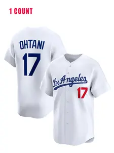 Men's Los Angeles Number 17 Letter Patchwork Button Baseball Jersey, Casual Loose Fit Short Sleeve V Neck Top Sports Tops for Fall & Winter Sports Sport Outdoor Clothing