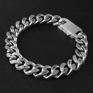 Cuban Link Bracelet - Engraved Crosses Adjustable Heart Rate Couples Set money colorful initial