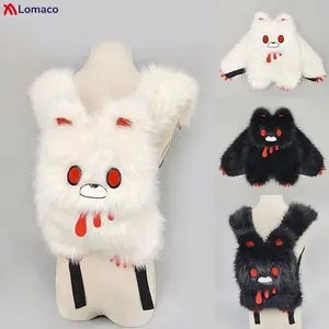Plush Anime Cartoon Black White Bear Backpack Cute Fluffy Bag Wallet Y2K Cosplay Performance Props Costume Accessories