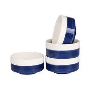 Elegant Ceramic Bowls Set of 4 Blue-White Microwave-Safe 10oz Soup & Cereal Bowls for Oatmeal Fruit Salad Snacks Daily Meals Modern Kitchen Tableware BPA Free Stylish Lightweight Lightweight