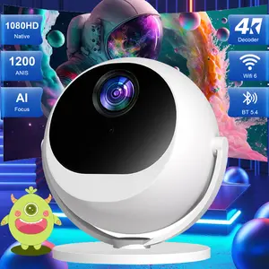 XBJ Viral Tiktok Mini Projector White Compact Design, 1080P Native HD, WiFi6 BT5.4 Connection, AI Focus Adjustable Projection Angle, Outdoor Bedroom Home Theater Movie Projector Support 4K Video Decoder