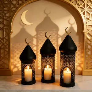 1pc Metal Candle Holder Lantern Wind Light Candle Lamp Craft Atmosphere Decor Gift Ornament Ramadan Eid Arabic Lantern