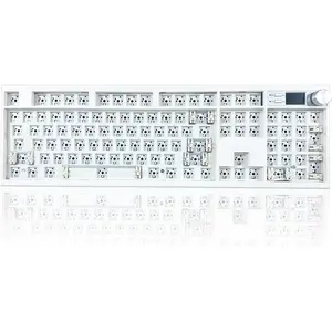 GMK104 Mechanical Keyboard Barebones,VIA Programmable  BT5.0/2.4G/Type-C Gasket Mounted HotSwap Custom Barebones Keyboard Kit Full Size RGB Gaming DIY Key Board with Screen&Knob (White)