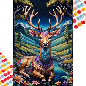 5D DIY Full Drill Round Diamond Painting - Diamond Art Kit, Gorgeous Reindeer, Mosaic, Canvas - DIY Decorative Painting, Home Wall Decor, Suitable for Halloween, Christmas, Birthday and Anniversary Gifts, Handicraft