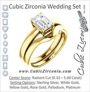 CZ Wedding Set, featuring The Myaka engagement ring (Customizable Radiant Cut Solitaire with Medium Band)
