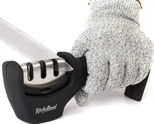 4-in-1 Electric Kitchen Blade Sharpener Set, Includes Cut-Resistant Glove, Black