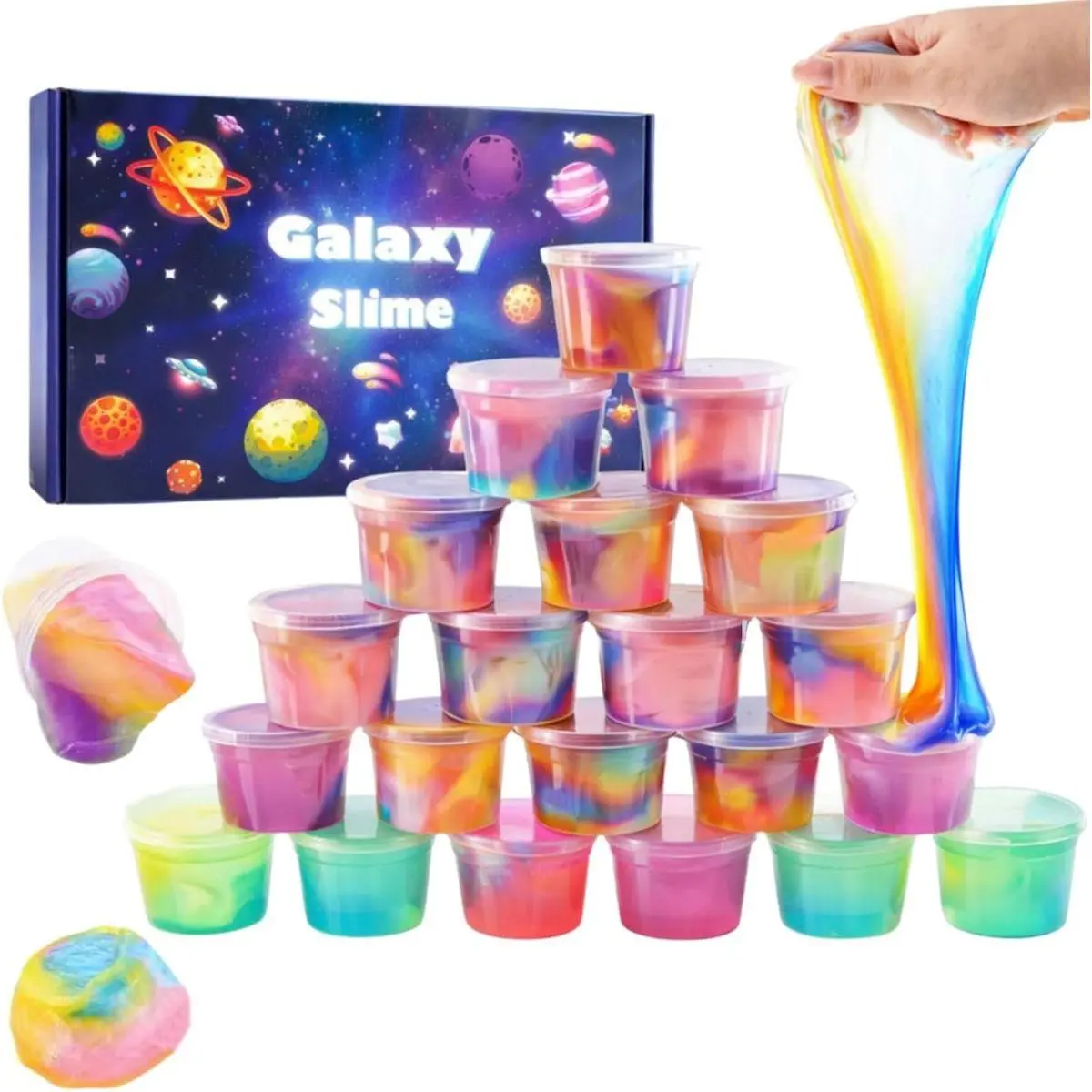 24 Pack Clear Slime Kit and Galaxy Slime for Kids,Slime Party Favors,Unicorn Slime Kit for Girls,Slime Bulk for Birthday Gifts,Non-Sticky and Safe,Super Soft Stress Relief Toy for Girls & Boys