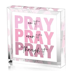 1pc Pink Acrylic Desk Sign – Christian Christmas Gift for Women | Clear Faith Plaque for Shelf, Office, Farmhouse, Home Office Decoration | Holiday Home Decor for Pastor & Friends