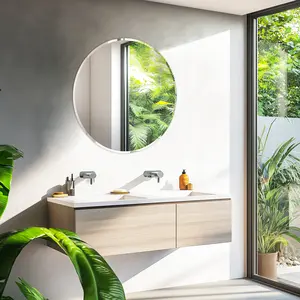Frameless Round Circle Wall Vanity Mirror with Beveled Edge