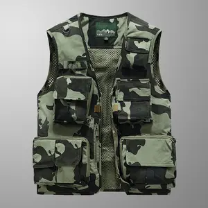 Outdoor multi-pocket camouflage utility vest — breathable mesh tactical sleeveless vest for photography, fishing, hiking, and multifunctional outdoor use