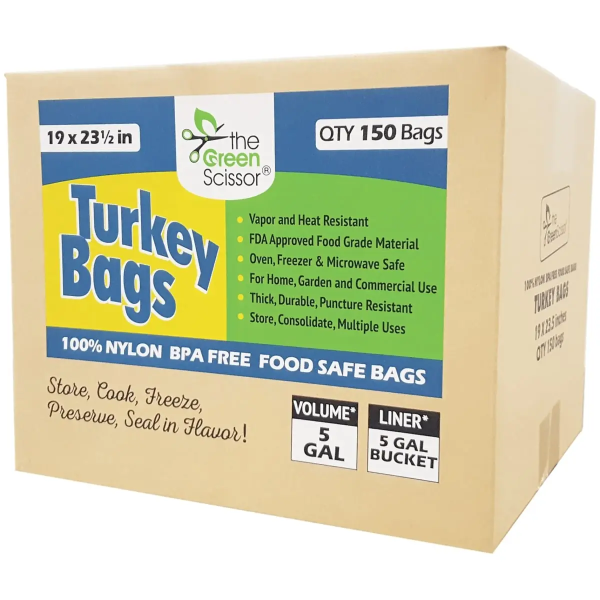 Resealable Closure Freezeable Turkey Storage Bags (TGSB19150), 19x23.5 in, 150 Per Box, Home Organizer Supplies, Resealable Closure Storage Bags