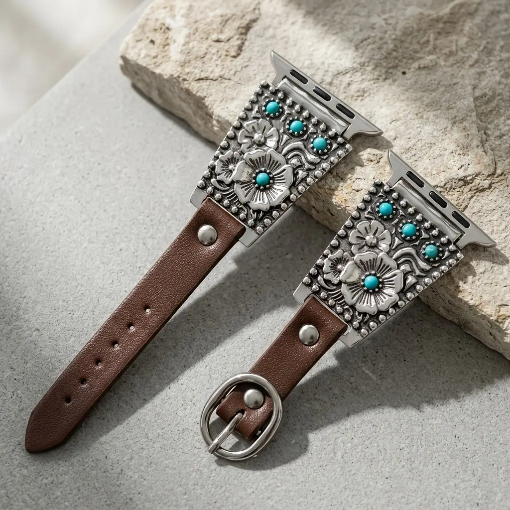 Vintage Metal Flower Strap Compatible with Apple Watch 38-49mm, Soft Leather Band for Ultra 1/2 Series 10-1, Unisex Daily Wear, Smart Watch Straps, Smart Watch Accessories, Smartwatch Accessories