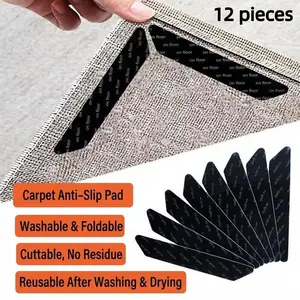 12-Piece Non-Slip Rug Pads, Durable Washable Reusable Rubber Mats, Non Skid Mats, Fix Carpets on Hardwood Floors, Casual Style Floor Protectors, Cuttable, No Residue