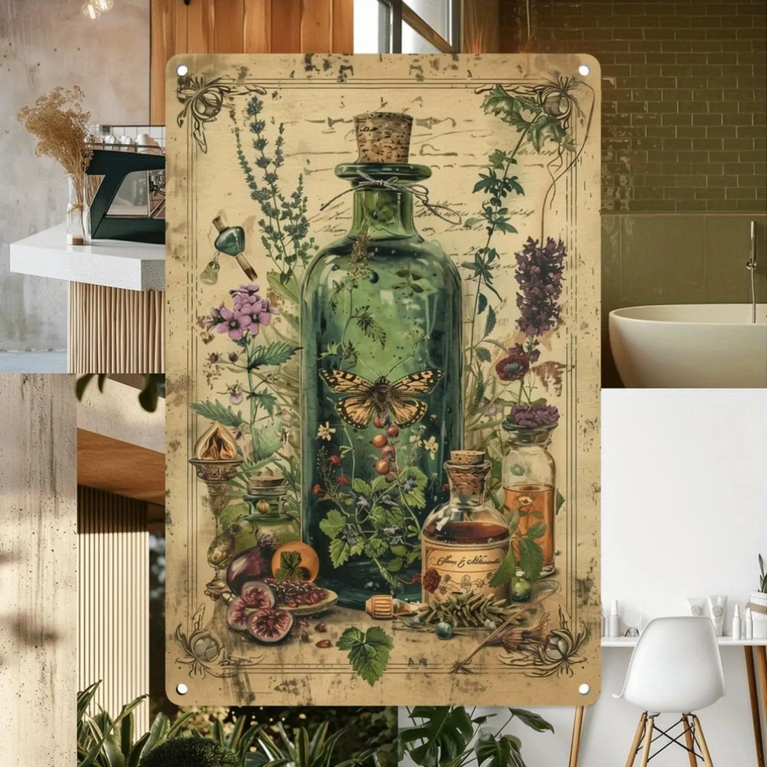 Vintage Herbalism Poster 2D Flat Metallic Botanical Art Print Antique Apothecary Decor for Home Classroom Gallery Easy Hang No Frame Needed Botanical Witchcraft Home Decoration Classroom Decor Gallery Artwork