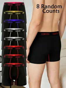 8 Random Counts men's comfortable slim fit shaping underwear, breathable, quick drying, elastic waistband, Athletic, suitable long boxer underwear for exercise, and casual wear, soft, lightweight, suitable for all seasons