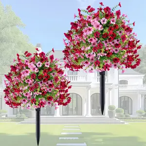 1pc Artificial Two-Tone Simulation Flower with Ground Insert, Uv-Resistant Artificial Shrub, Featuring Realistic Pink And Red Flowers, Suitable for Indoor/Outdoor Home Decoration, Christmas, Valentine'S Day, Easter, Mother'S Day Tabletop Displays