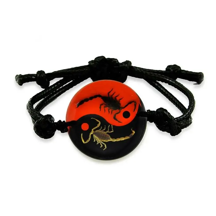 Real Scorpion Ying Yang Bracelet Black and Red w/ Dots