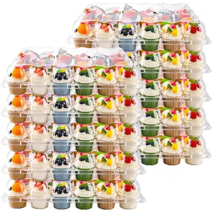 NPLUX 24 Count Cupcake Containers 10 Pack Cupcake Holders with Detachable Tall Dome Lids Clear Plastic Stackable Cupcake Boxes for 240 Cupcakes, BPA Free, Standard Size
