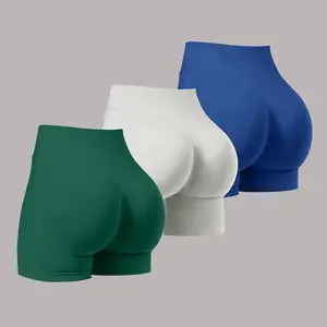 3 Pack Seamless High Waisted Biker Shorts for Women, Tummy Control Compression Yoga Workout Gym Running Shorts, Booty Contour Scrunch Butt, No Front Seam, Soft Nylon Spandex