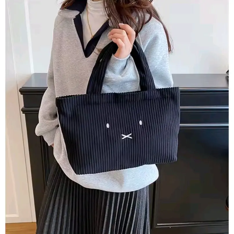 Kawaii Miffys Corduroy Embroidered Handbag | Large Capacity Portable Storage Tote Bag Cute Gift Toy