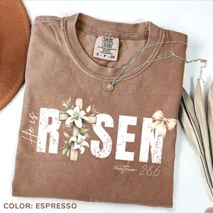Comfort Colors He is Risen T-Shirt, Retro Easter Day Bow Tee, Easter Christian T-shirt, Bible Verse Inspirational Apparel