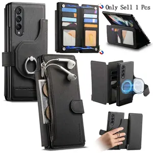 Detachable Magnetic Flip Wallet PU Phone Case Accessories, Business Style, Fits Samsung Galaxy Z Fold 3/4/5/6/7 Huawei Honor Magic V3, Durable Design, Shockproof Protection Cover