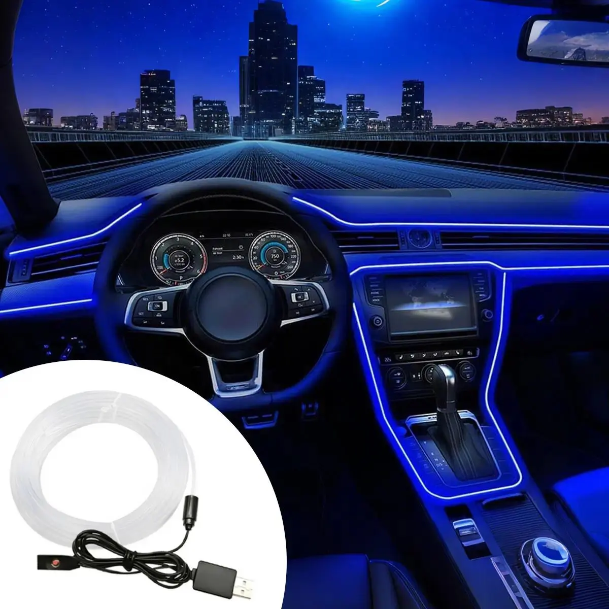 Automotive LED Ambient Lights, App-Controlled Intelligent Interior Lights, RGB Color Changing & DIY Mode, Multi-Scene Lighting, Dashboard Light with Remote Music Sync, Equipped with Charger