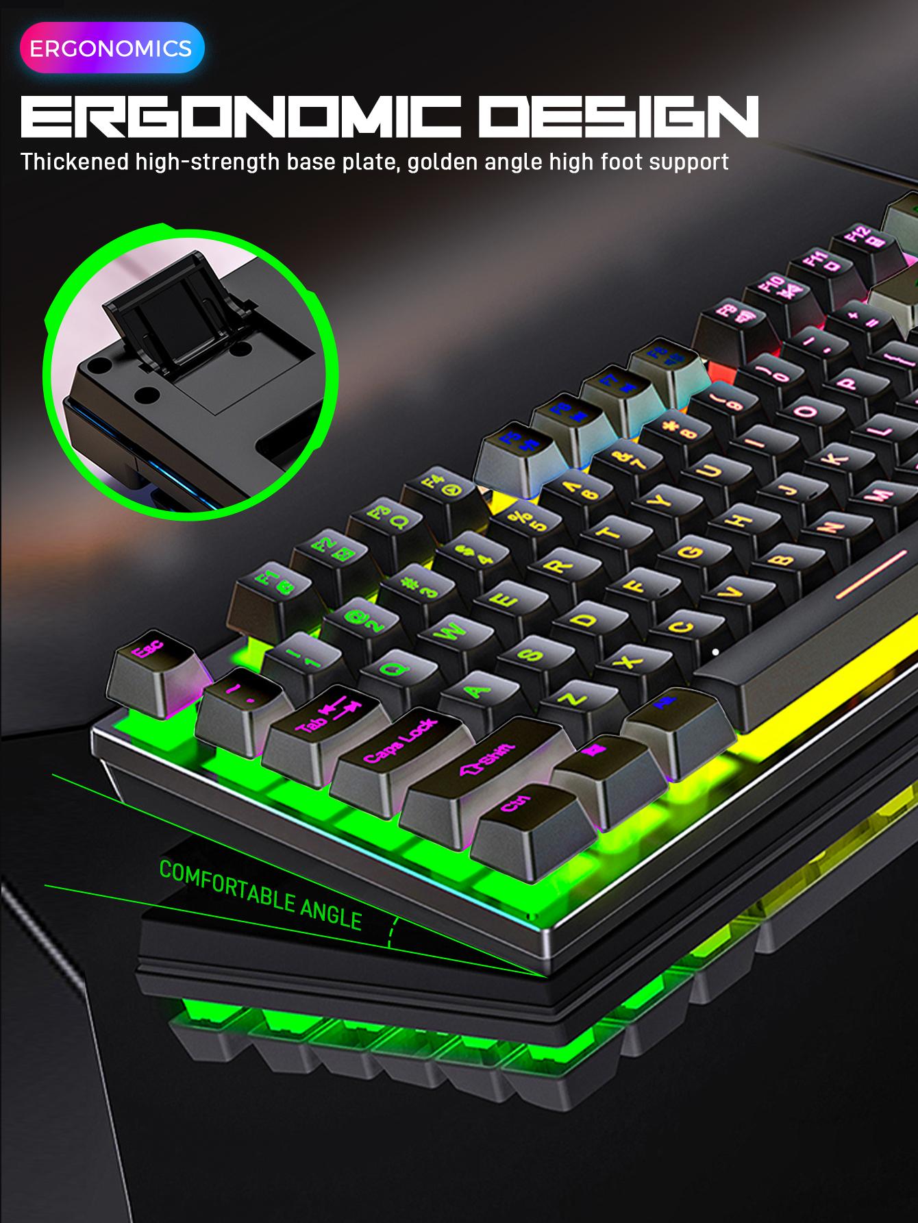 104 Gaming Keyboard Wired, laptop Keyboards with Creamy Cute Number Pad for PC, Mechanical usb c Keyboard with Tactile switch feel Floating Keycaps, Rainbow Mixed-Color Backlit Keyboard & Multimedia Keys for Gamer