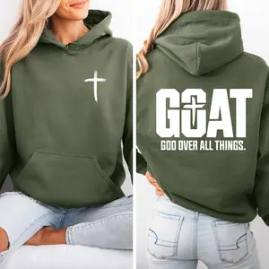 Goat God Over All Things Two-Sided Graphic Sweatshirt, Christian Religious Season Bible Verse Faith GOAT Jesus 2-Sided Pullover Hoodie for Men & Women